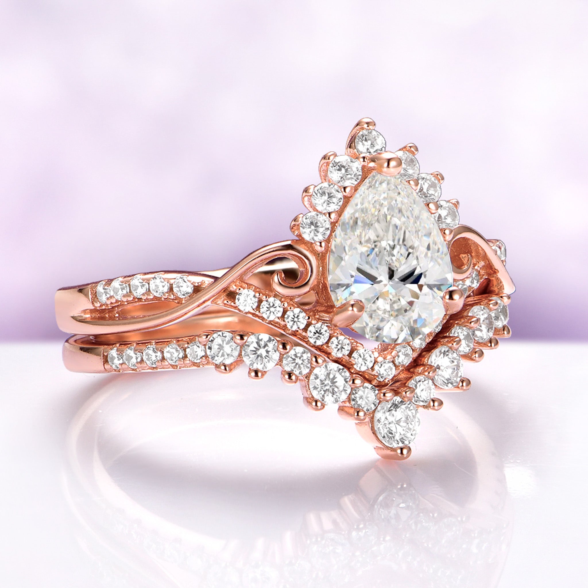 Faye Pear Shaped Lab-Grown Diamond Engagement Ring Set in Solid 14K Rose Gold (IGI Certified)