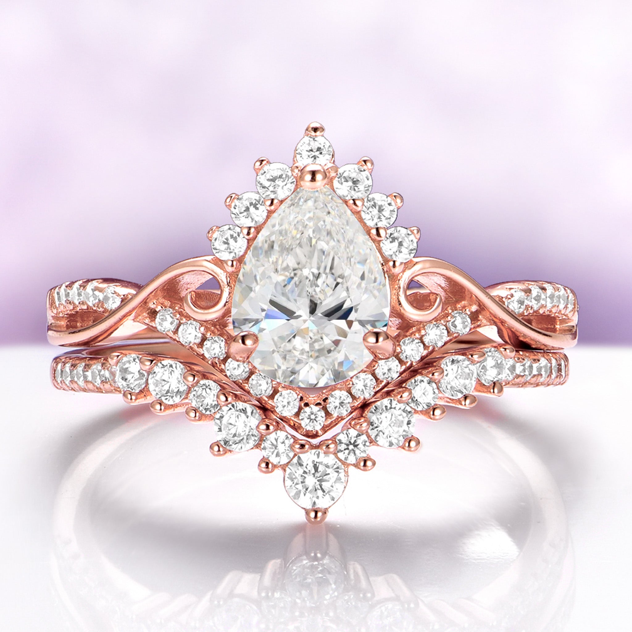 Faye Pear Shaped Lab-Grown Diamond Engagement Ring Set in Solid 14K Rose Gold (IGI Certified)
