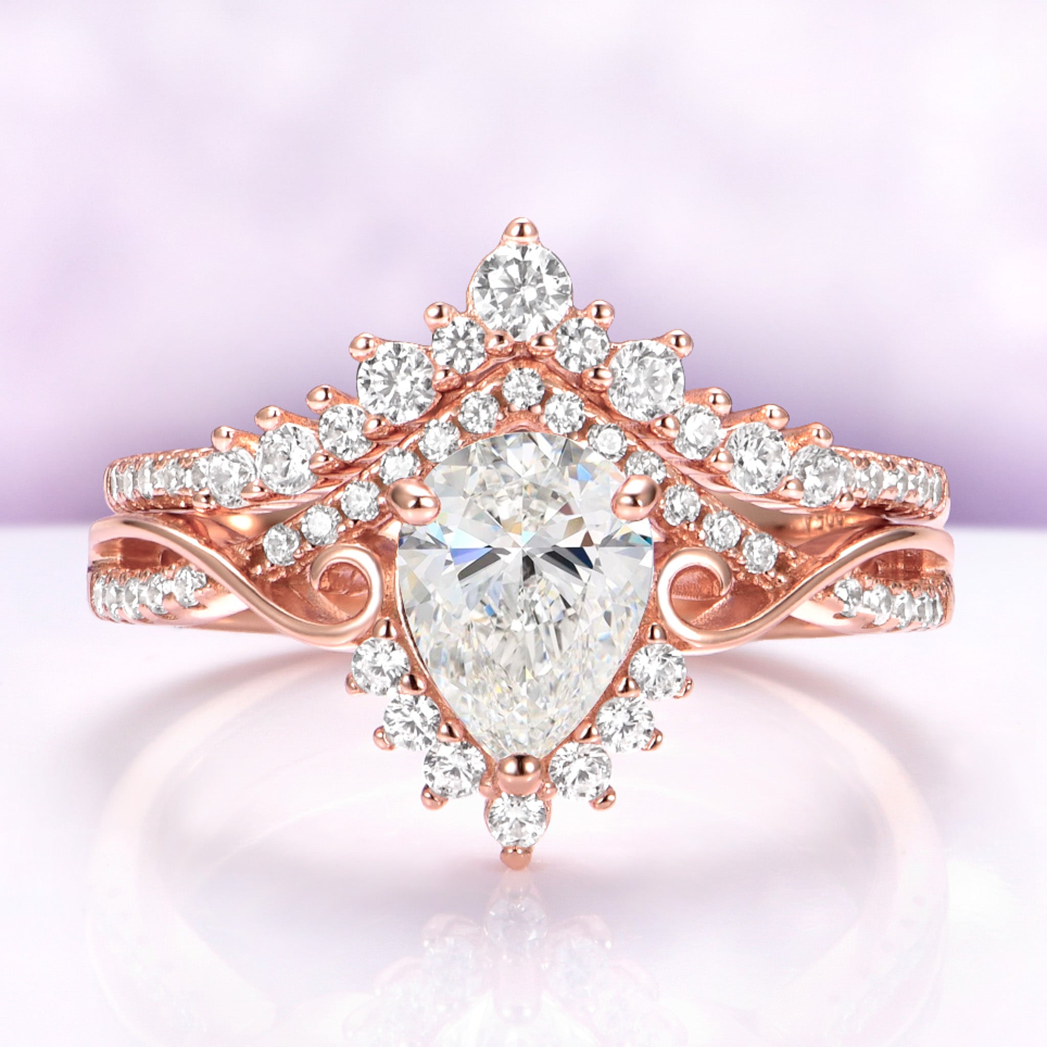 Faye Pear Shaped Lab-Grown Diamond Engagement Ring Set in Solid 14K Rose Gold (IGI Certified)