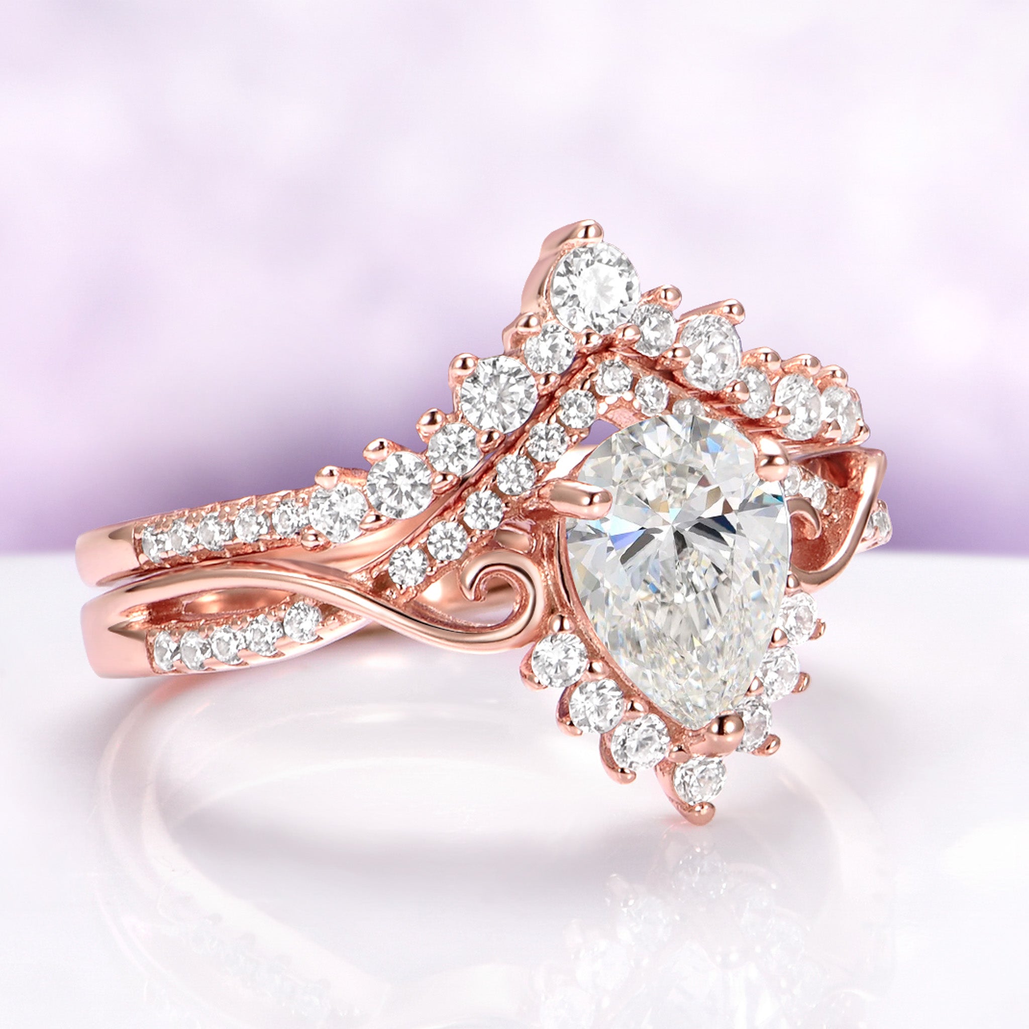 Faye Pear Shaped Lab-Grown Diamond Engagement Ring Set in Solid 14K Rose Gold (IGI Certified)